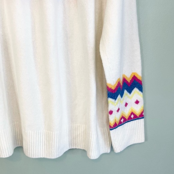 Vince Camuto Cream Fair Isle Mock Neck Knitted Winter Pullover Sweater Large - Picture 5 of 8